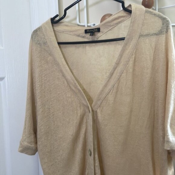 MASSIMO Dutti Linen Short Sleeve Button Down Neutral Cream